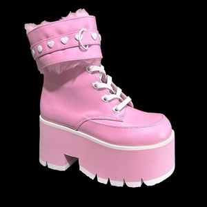 Demonia Shoes Ashes-57 Baby Pink Platform Boots